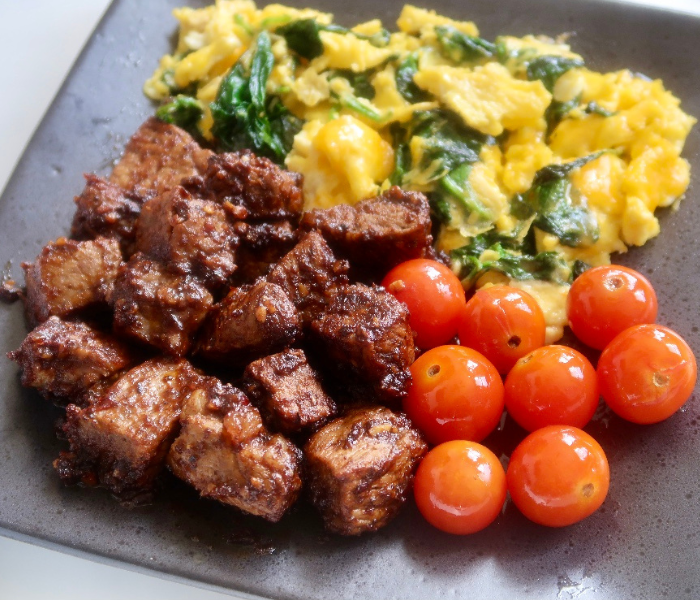 Delicious Steak Bites & Cheesy Eggs