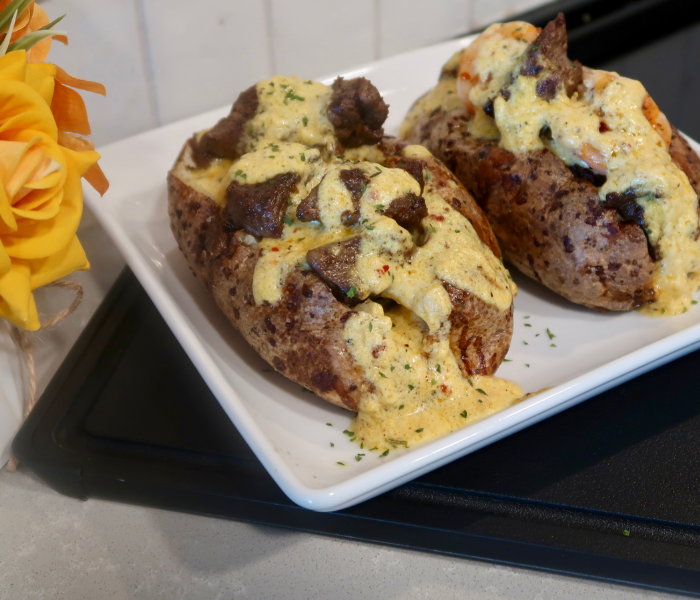 Steak Baked Potato with Cajun Butter Sauce